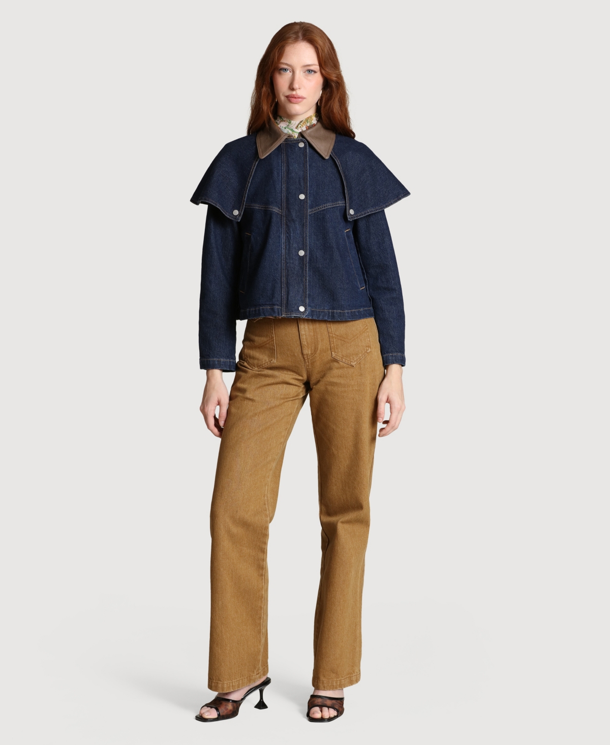 Avec Les Filles Women's Denim Cape Spread Collar Jacket