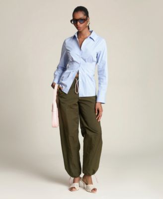 Women's Corset Stripe Spread Collar Shirt