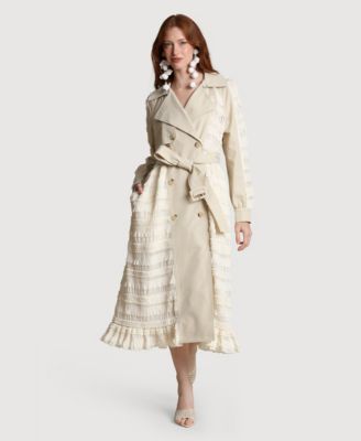 Women's Spread Collar Tulle Trench Coat