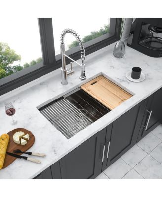 33x19x9 Inch Undermount Single Bowl Kitchen Sink 16 Gauge 304 Stainless Steel Ledge Workstation