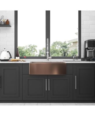 36" Rose Gold Farmhouse Apron Front Kitchen Sink, 16-Gauge T304 Stainless Steel with Dish Grid, Drain Assembly & Drying Rack