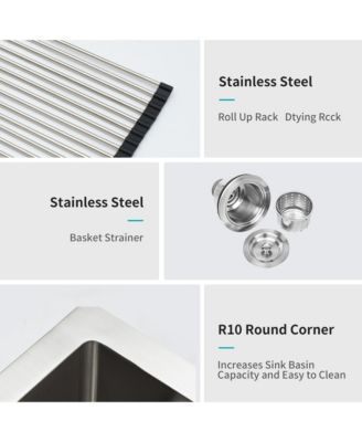 16-Gauge Stainless Steel Undermount Kitchen Sink, Single Bowl, 32" x 19" x 10" Deep