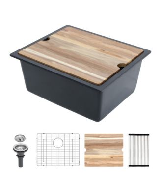 21x18x9.65inch Black Granite Composite Undermount Workstation Kitchen Sink