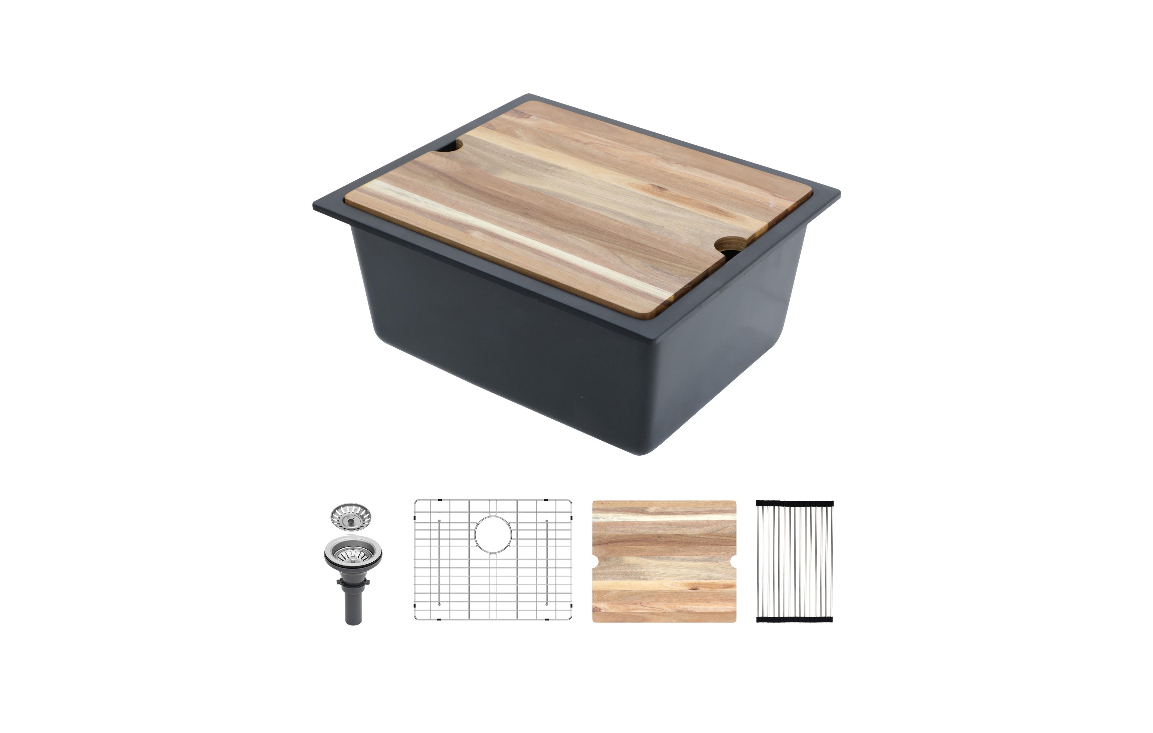 flynama 21x18x9.65inch Black Granite Composite Undermount Workstation Kitchen Sink