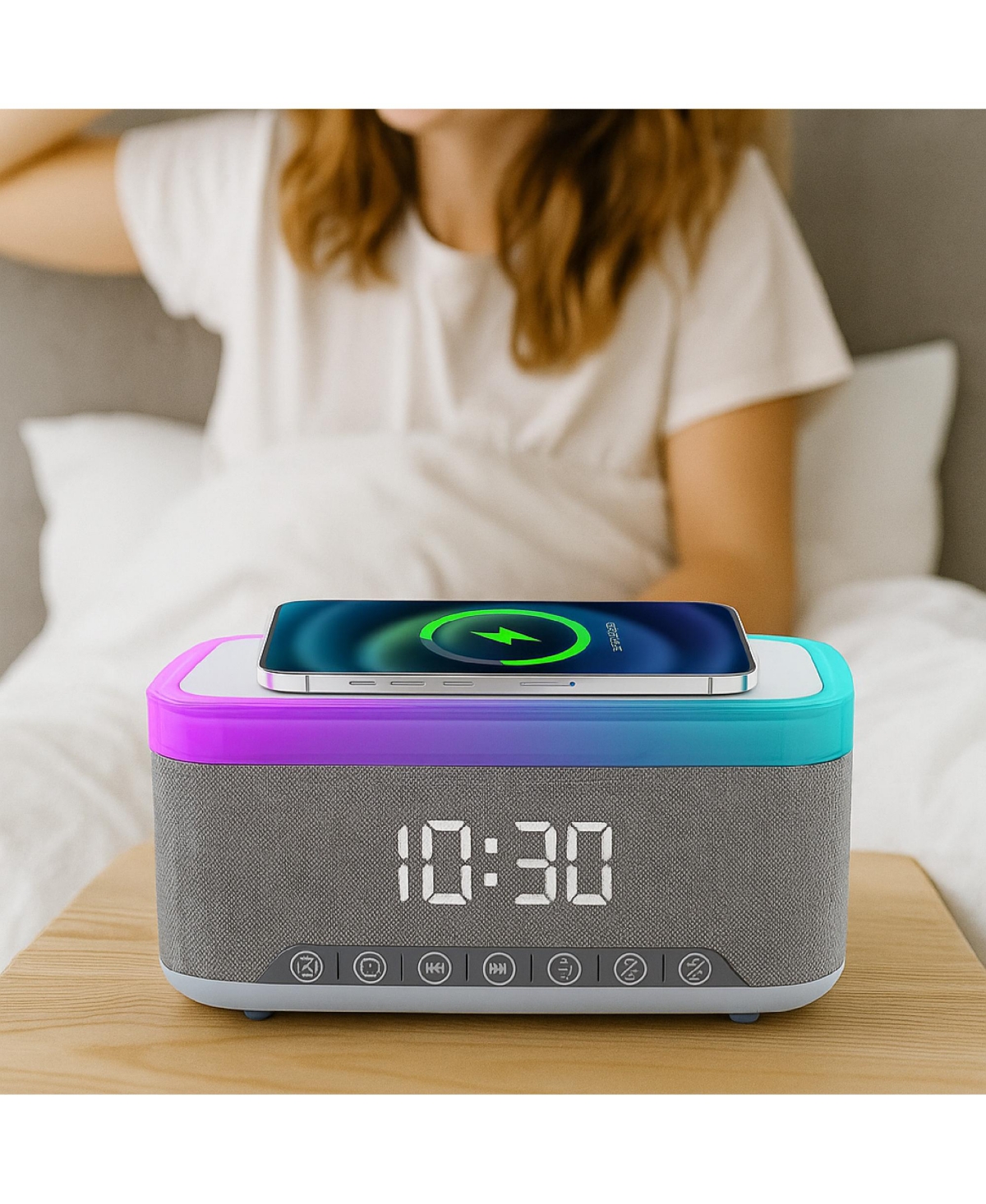 Pursonic 2-in-1 Wireless Charging Alarm Clock and Hi-Res Portable Speaker