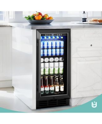 15-in W 130-Can Capacity Black Built-in/Freestanding Indoor Beverage Refrigerator with Glass Door