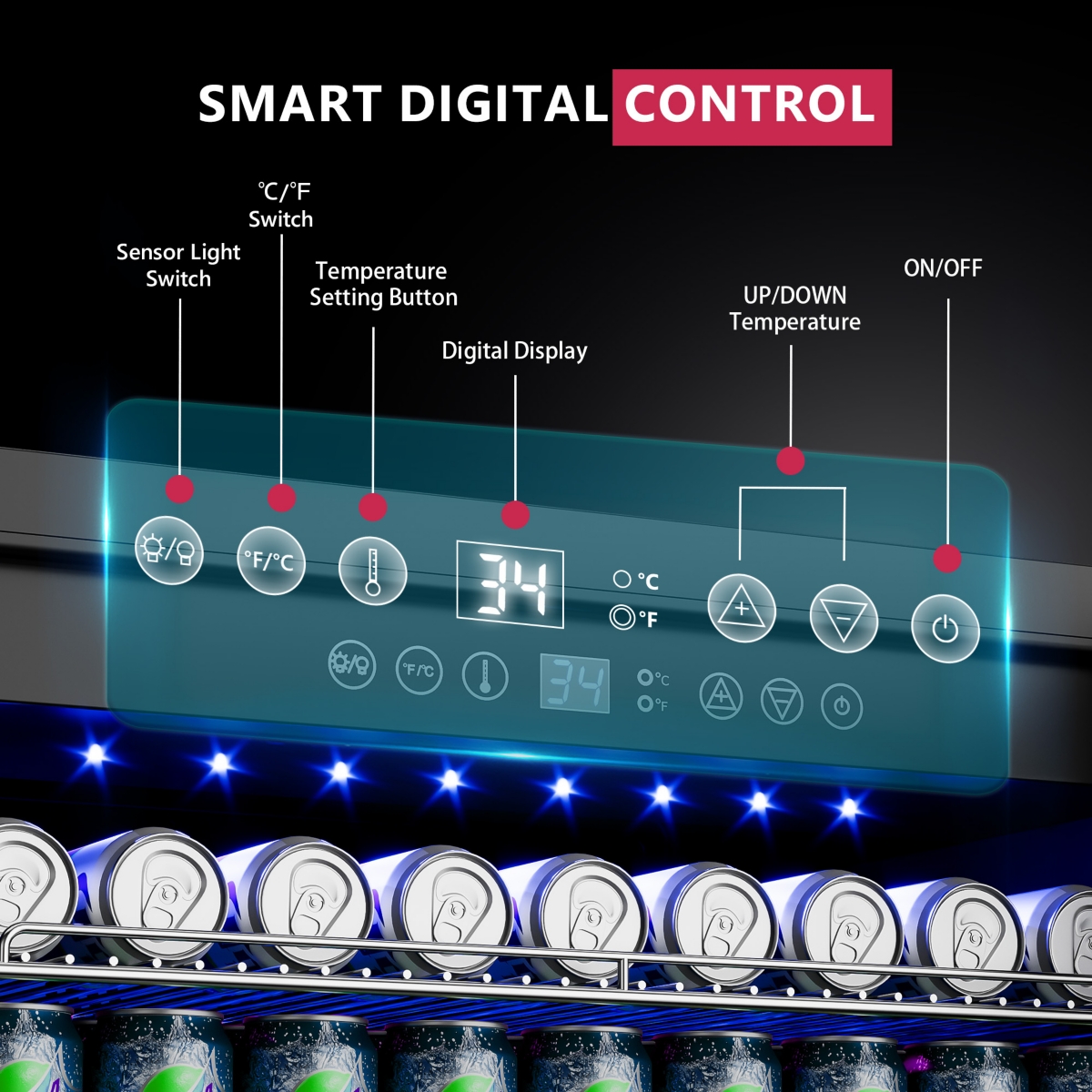 Euhomy 23-in W 180-Can Capacity Black Built-in/Freestanding Indoor Beverage Refrigerator