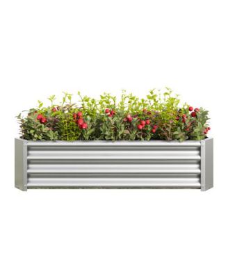 Metal Raised Garden Bed Rectangle Raised Planter 4ft L x 2ft W x 1ft H for Flowers Vegetables Herb Silver