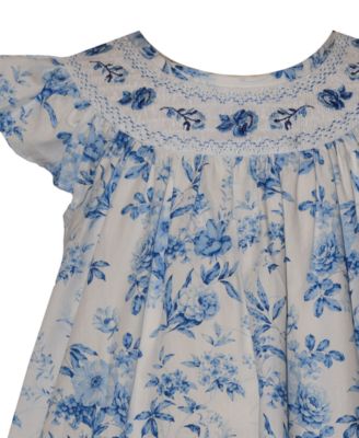 Girls' 2T-6X Flutter-Sleeve Toile Print Round Neck Smocked Dress