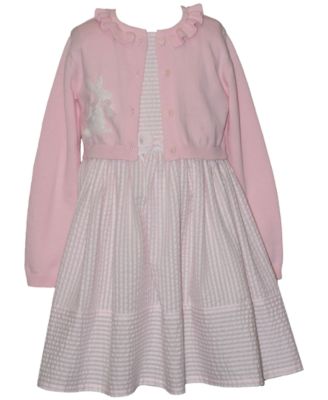 Girls' 2T-6X Bunny Round Neck Dress and Cardigan, 2-Piece Set