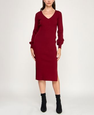 Juniors' V-Neck Midi Sweater Dress