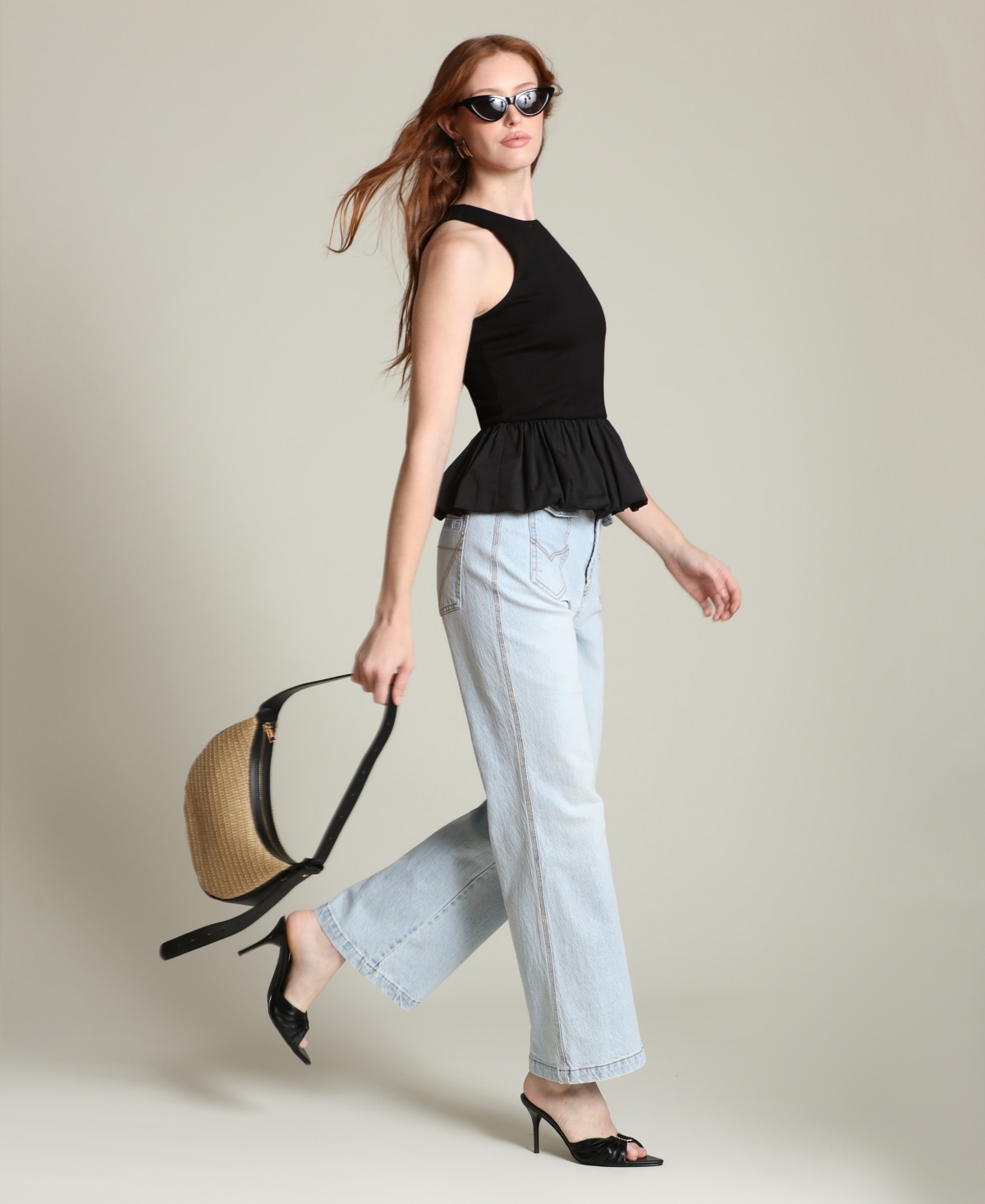 Avec Les Filles Women's Peplum Crewneck Tank Top