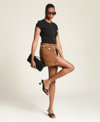 Women's Button-Front Crew Neck Top