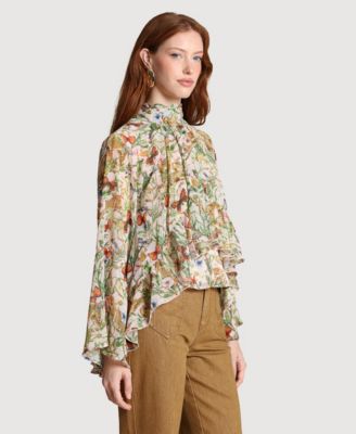 Women's Printed Tie Neck Top
