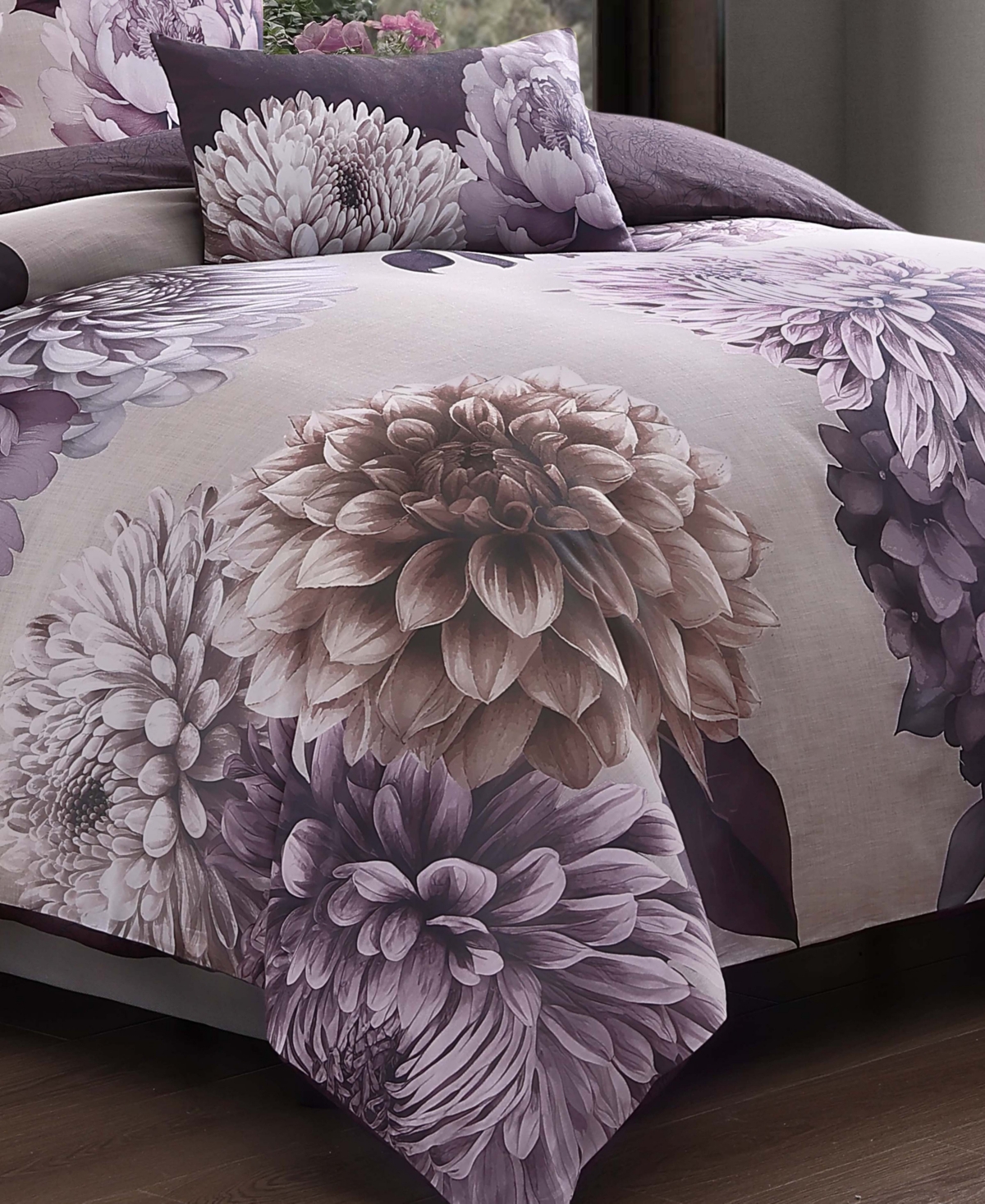 Bebejan Dahlia Bedding 100% Cotton Sateen 5 Piece King Size Reversible Comforter Set