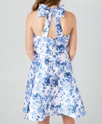 Girls' 7-16 Floral Mikado Sleeveless Dress