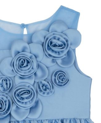 Girls' 2T-6X Illusion Neck 3D Rosettes On Bod Mikado Dress