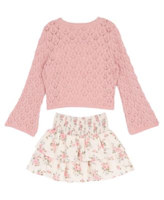 Girls' 7-12 Long-Sleeve Crochet Cardigan, Cami and Skort, 3-Piece Set