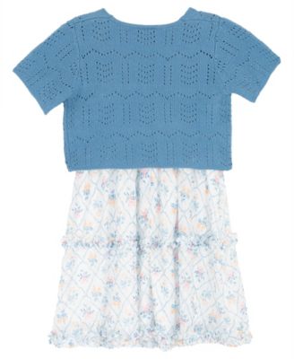 Girls' 7-16 Short-Sleeve Cardigan and Dress, 2-Piece Set