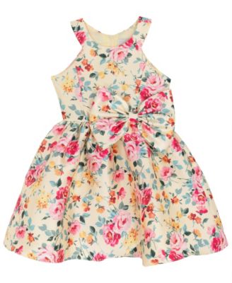 Girls' 7-16 Printed Mikado Round Bow Dress