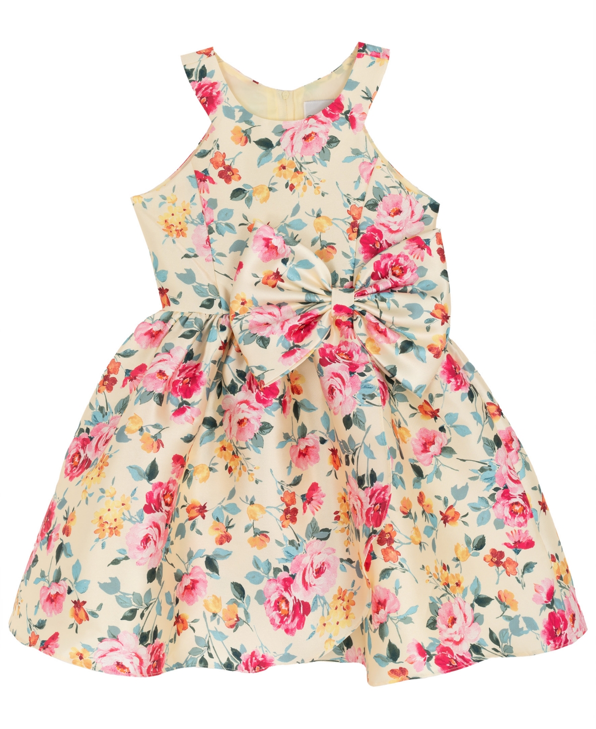 Rare Editions Girls' 7-16 Printed Mikado Round Bow Dress