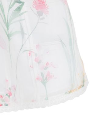 Girls' 7-16 Floral Windowpane Crochet Round Neck Dress