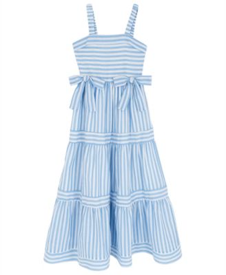 Girls' 7-16 Pleated Square Neck Bow Dress