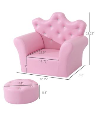 Kids Sofa Set Upholstered Children Sofa with Footstool Princess Sofa with Diamond Decorations for Toddlers Girls Pink