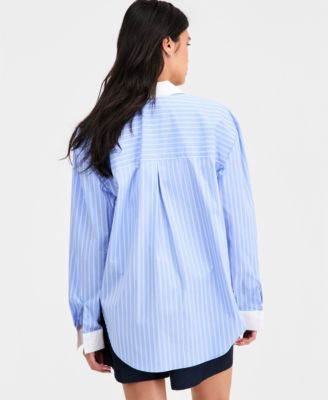 Women's Contrast-Collar Striped Shirt