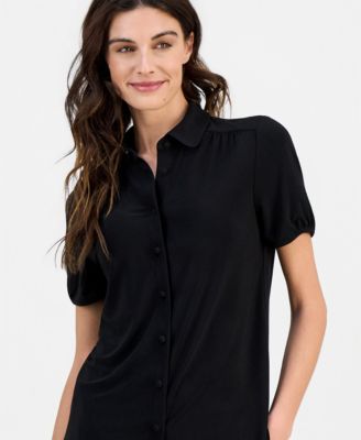 Women's Collared Button-Front Short-Sleeve Top
