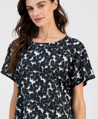 Women's Printed Boat-Neck Short-Sleeve Blouse 