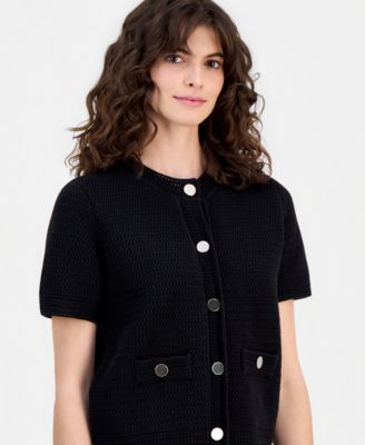 Women's Cotton Open-Knit Button-Front Cardigan