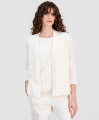 Women's Open-Front Floral-Appliqu&eacute; Cardigan