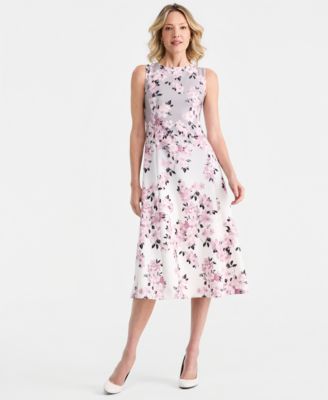 Women's Floral Print Fit & Flare Midi Dress