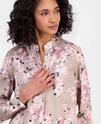 Women's Long-Sleeve Floral Popover Blouse