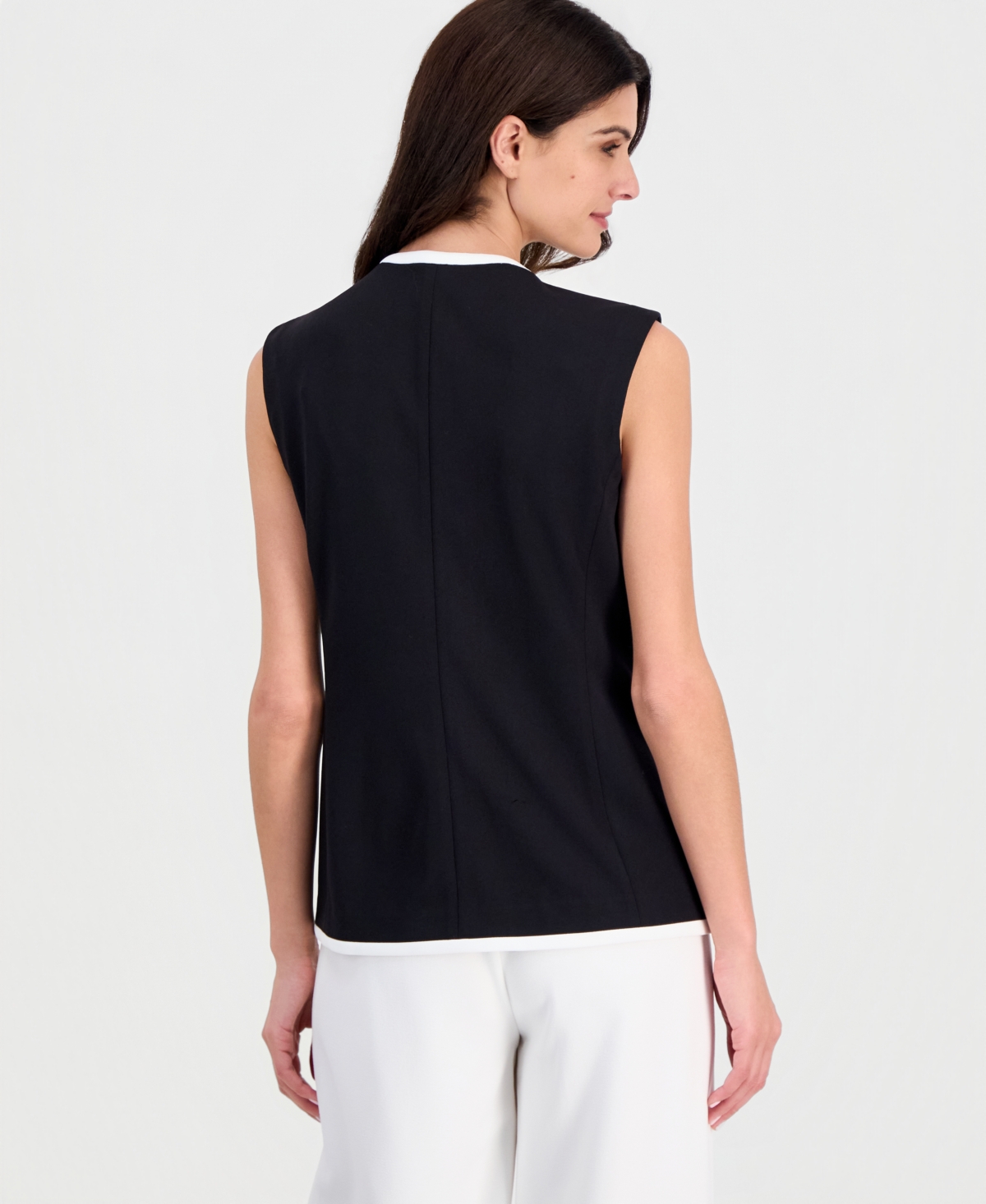 Anne Klein Women's Contrast Trim Four-Button Vest