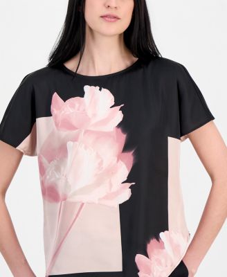 Women's Printed Boat-Neck Short-Sleeve Top