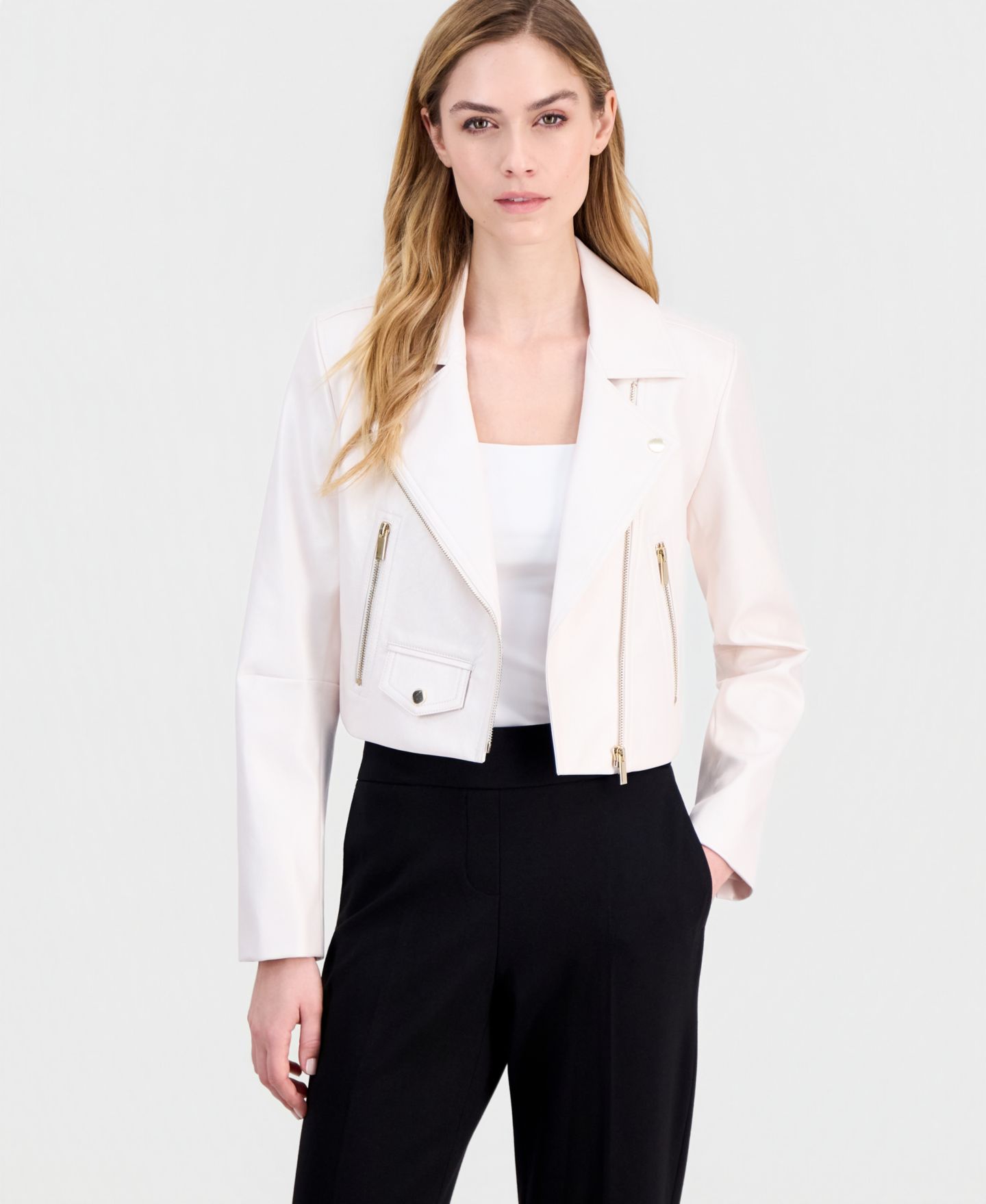 Женская куртка Anne Klein Faux Leather Cropped Moto, цвет: Белый — фото 2