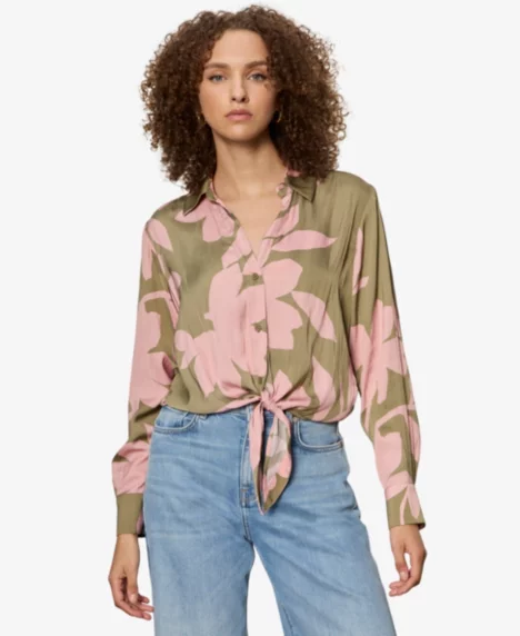 Petite Lover Long-Sleeve Tie Shirt - Pink Silhouette