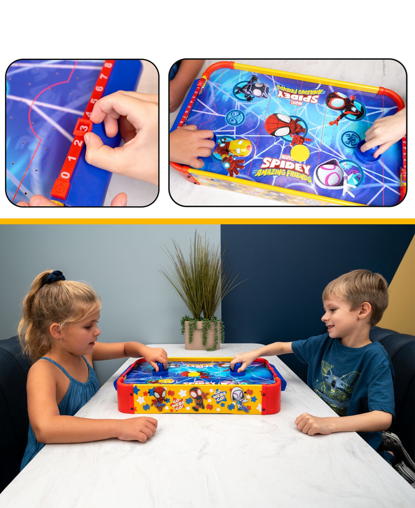 Детская игрушка World Tech Toys Marvel Spidey and His Amazing Friends Electronic Tabletop Air Hockey Wood — фото 3