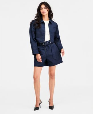 Women's Cropped Belted-Cuff Jacket