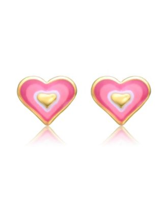 Kids 14K Gold Plated 8MM Enamel Layered Heart Stud Earrings