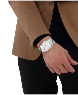 Men's Rene Silver Tone Stainless Steel Mesh Bracelet Watch, 31x32mm