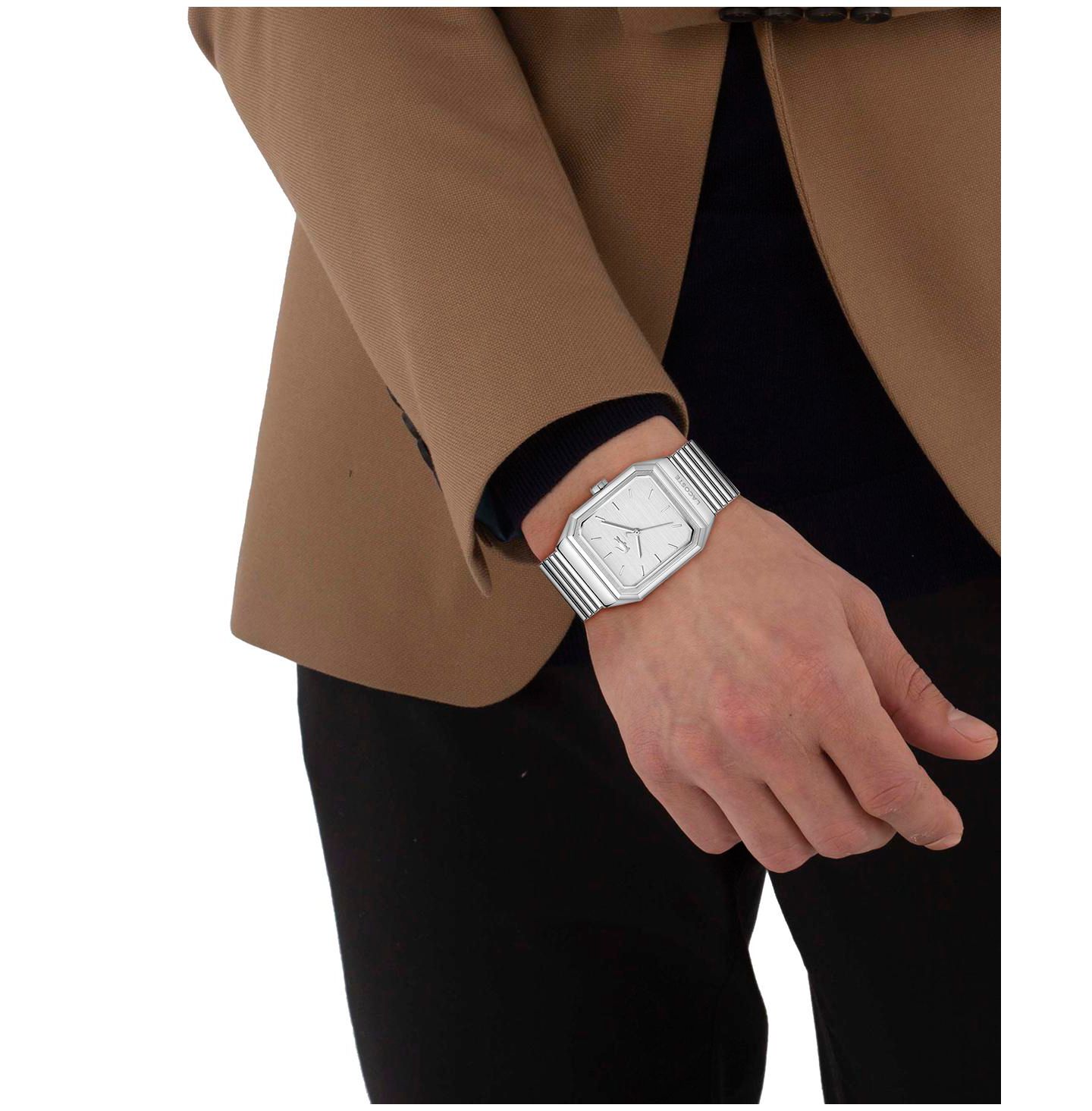 Мужские часы Lacoste Rene Silver Tone Stainless Steel Mesh Bracelet Watch, 31x32mm — фото 5