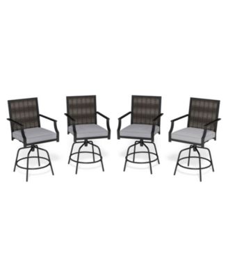 Outdoor PE Wicker Swivel Bar Stools with Back Armrests and Cushion