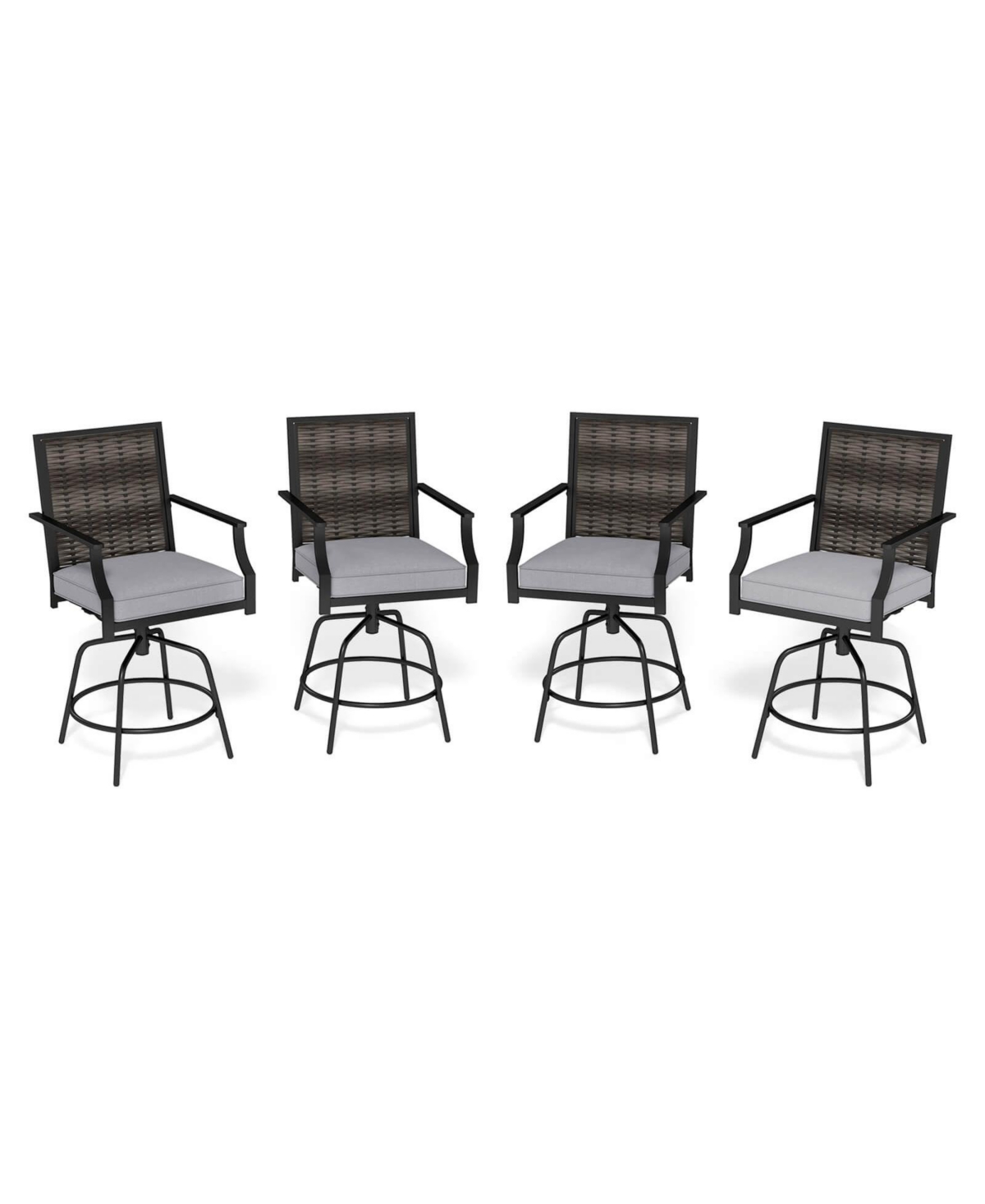 Costway Outdoor Pe Wicker Swivel Bar Stools with Back Armrests Cushion