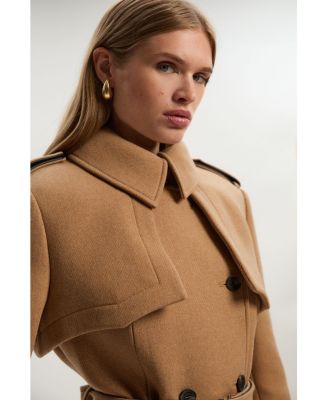 Women's Wool Mix Belted Trench Maxi Coat.