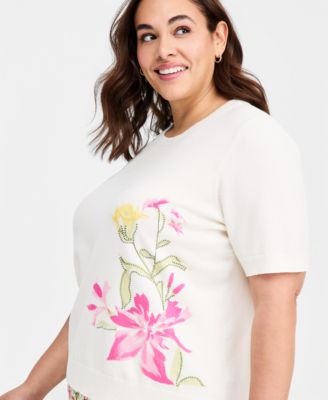 Plus Size Printed Crew Neck Blouse