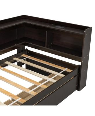 Twin L-Shaped Bookcase Bed 2 Storage Drawers, Space-Saving Study Bed