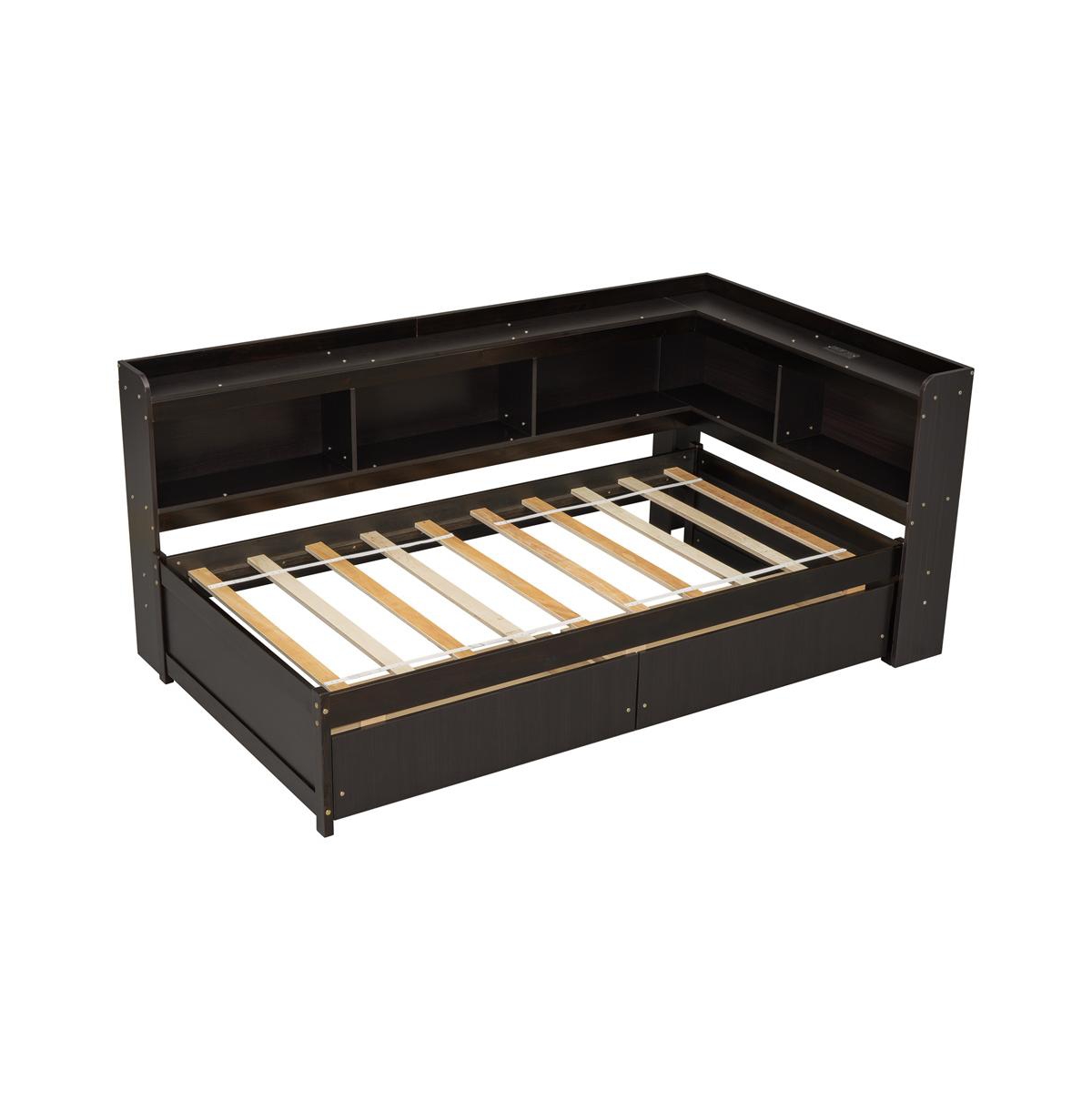 Cesicia Twin L-Shaped Bookcase Bed 2 Storage Drawers, Space-Saving Study